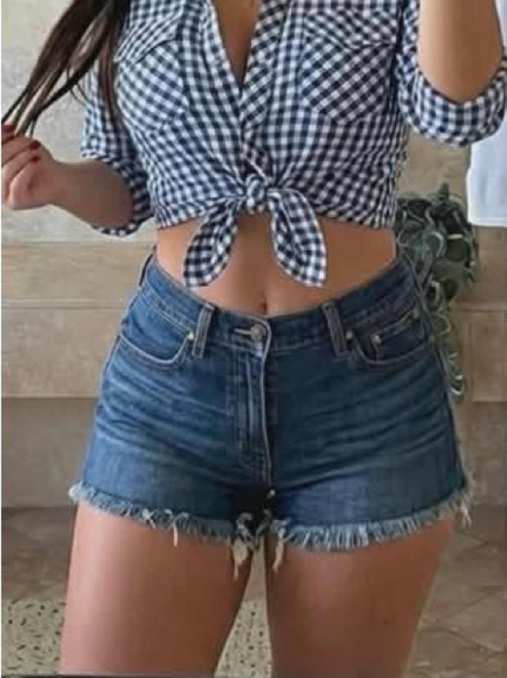 Levi's Dark Blue Denim Frayed Hem Cutoff Shorts